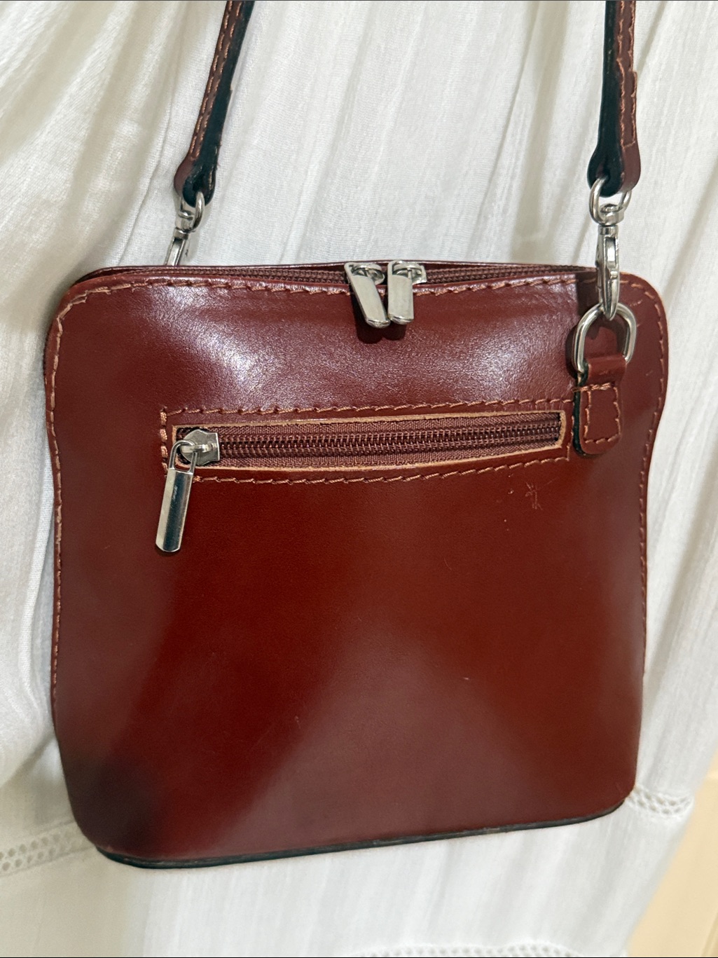 Vera Pelle Leather Mini Crossbody Made In Florence Italy Zipped Bag Light Brown